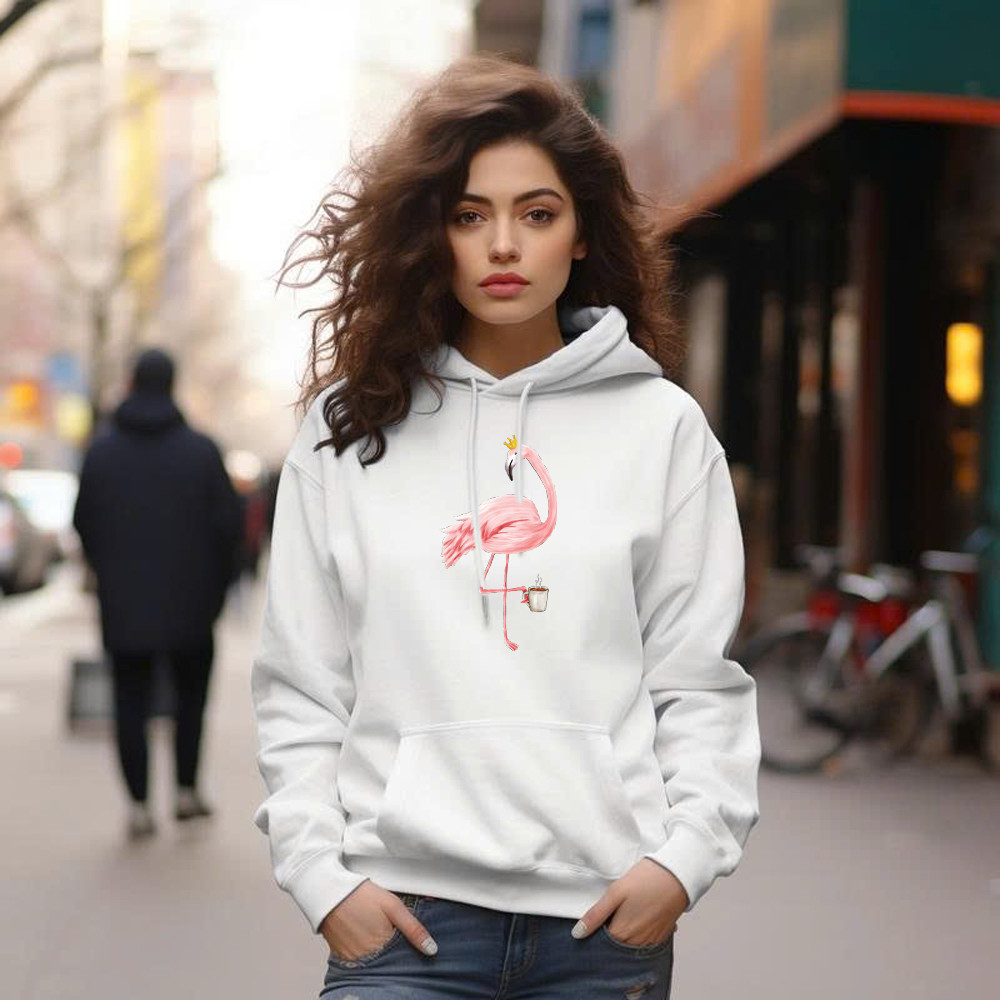 Queen Flamingo With Coffee Shirt Cute Animal Ladies Hoodie Gift For Coffee Lovers