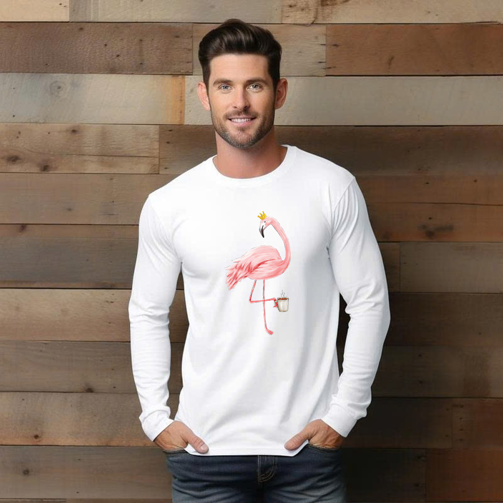 Queen Flamingo With Coffee Shirt Cute Animal Ladies Long Sleeve Shirt Gift For Coffee Lovers