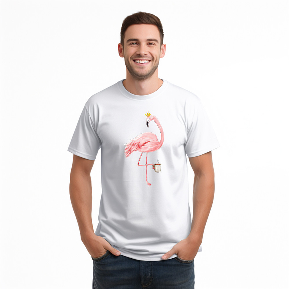 Queen Flamingo With Coffee Shirt Cute Animal Ladies T-Shirt Gift For Coffee Lovers